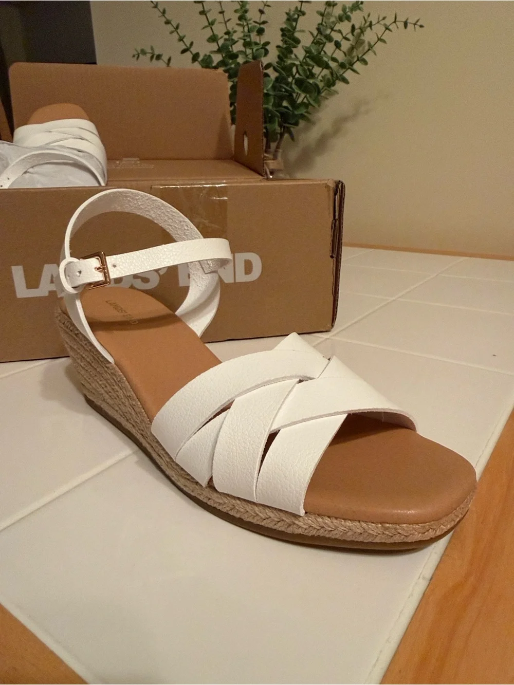 Lands’ End Women’s Espadrille Wedge Sandals- White